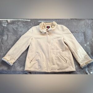 Gallery Shearling Jacket- Cream Faux Fur and Suede Lined Jacket Size XL